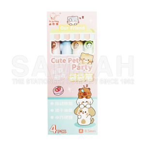 CUTE PET PARTY 0.5 GEL PEN BK 4S